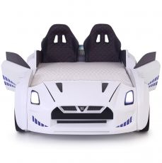 Дитяче ліжко машина GTR White 190х90 см з підсвіткою, музикою, шкіряний салон, пультом